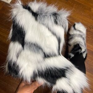 Faux Fur Black and White Boots